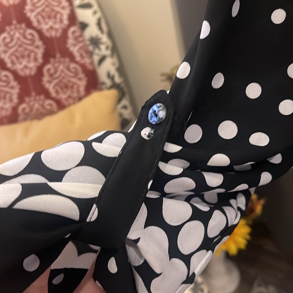 Notations Womens Button Up Blouse Black Polka Dot 3/4 Sleeve - Picture 4 of 8